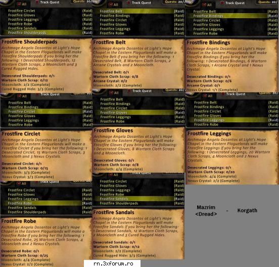 ..:: Piese Tier 3 ::.. - Mage Set : 3 Arcane Crystals 21 Mooncloths 8 - Server RN  World Of Warcraft